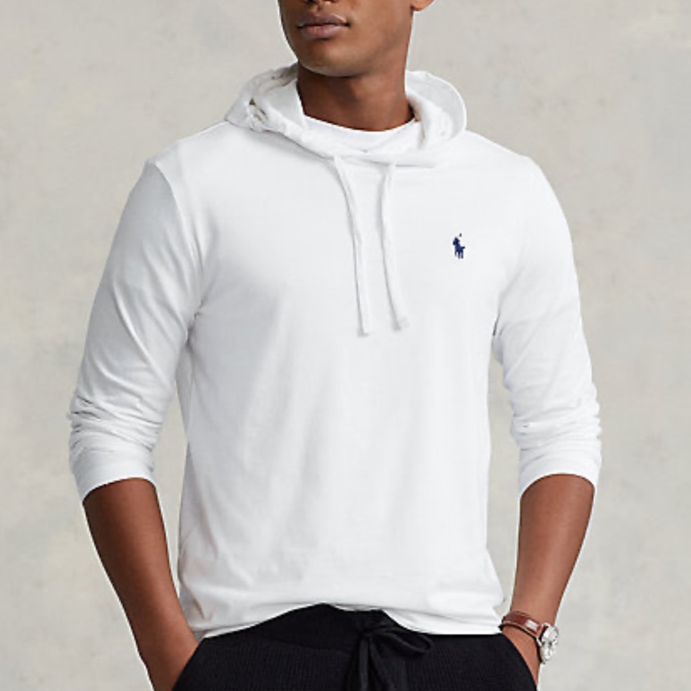 NWT Polo Ralph Lauren White Cotton Jersey Hooded TShirt Large